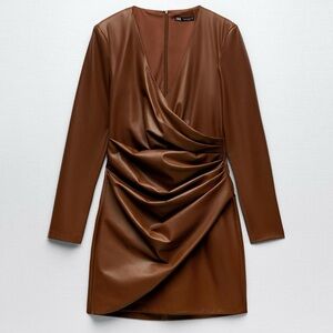 Zara cocolate faux leather dress